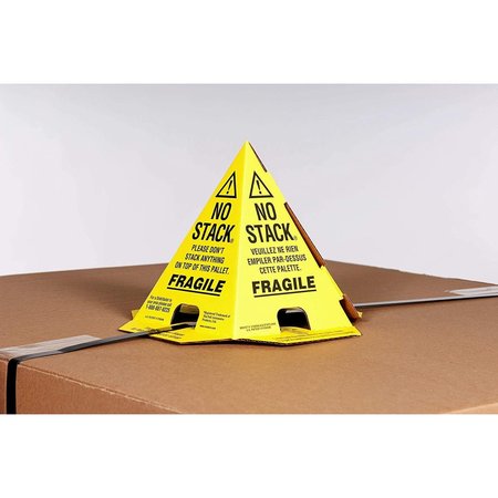 GLOBAL EQUIPMENT "Do Not Stack" Printed Trilingual Pallet Cones, Yellow, 50/Pack 412402